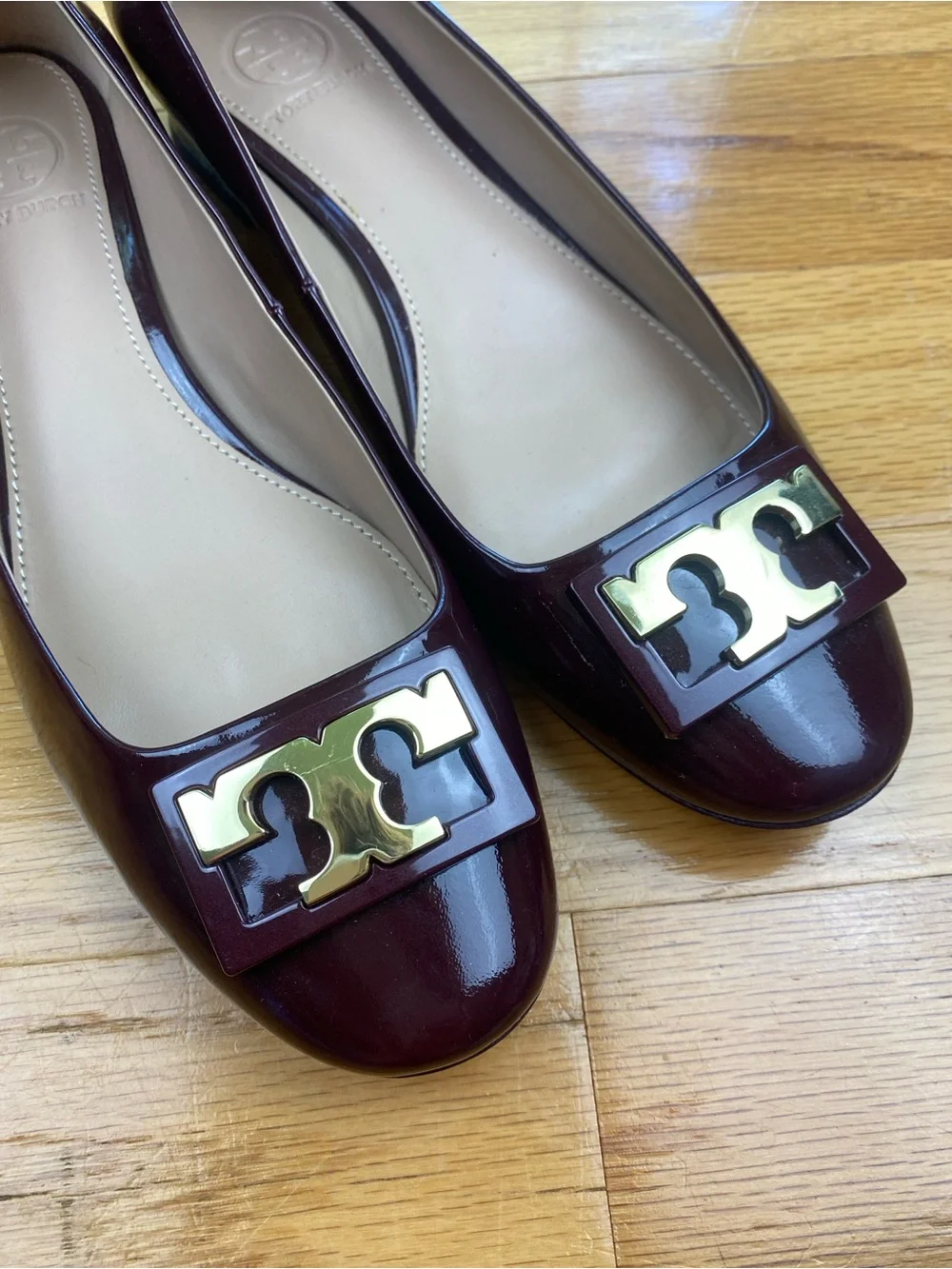 Tory Burch Gigi Pump Soft Patent Leather Low Heels Burgundy Oxblood  Women’s 7.5